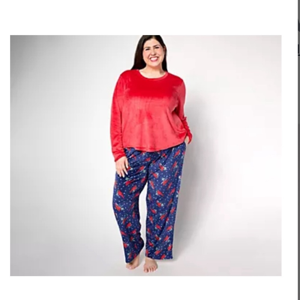 Cuddl Duds Women 3X Petite Pajama Set Red Cardinals Velour New